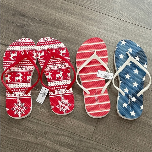 Old Navy Shoes - Old Navy Red and Blue, Christmas Flip Flops bundle size 6